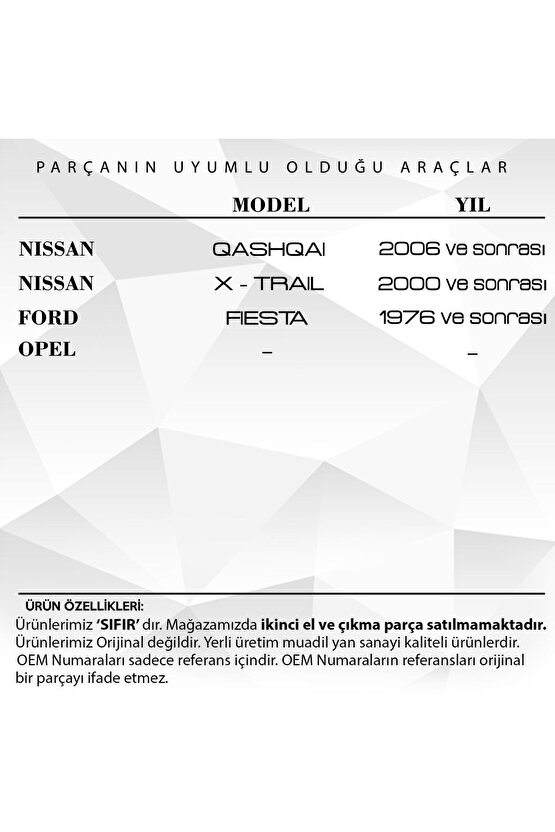 Nissan Qashqai, X-trail, Ford Fiesta, Opel Için 1 Adet Gösterge Motoru