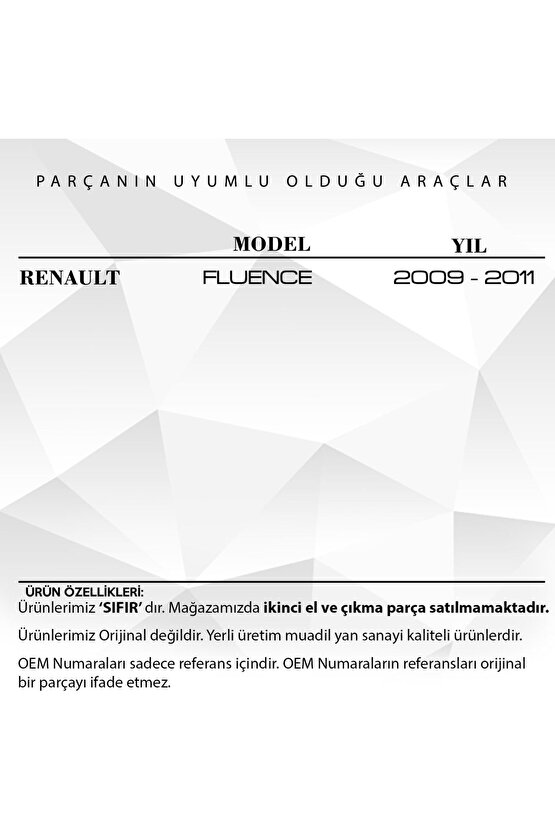 Renault Fluence Için Ön Kapı Dıştan Açma Teli