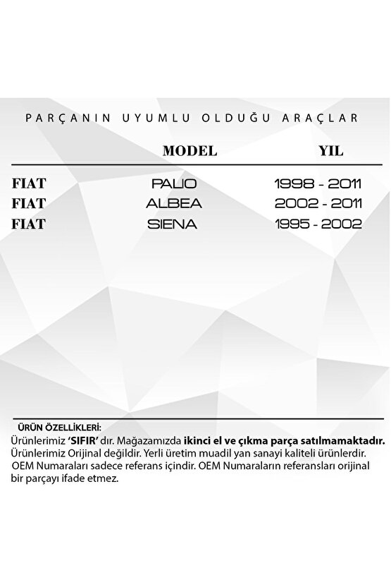 Fiat Palio, Albea, Siena Için Uyumlu Cam Düğme Kapağı