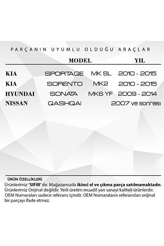 Kia Sportage, Sorenta, Hyundai Sonata Için Yan Ayna Dişlisi Ve Kovanı