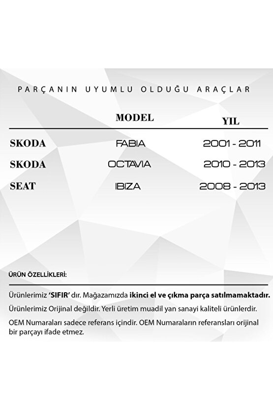 Skoda Octavia Fabia, Seat İbiza İçin Kolçak Alt Kapağı ve Mandal Uyumlu