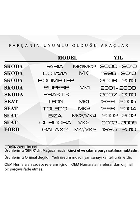 Volkswagen, Audi, Skoda, Seat, Için Kontak Şaftı