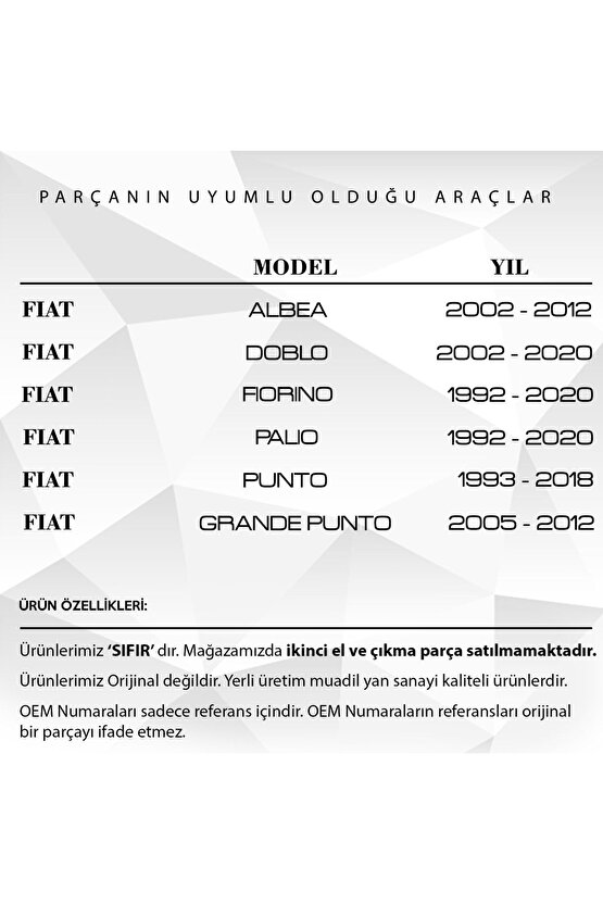 Fiat Doblo Albea Fiorino Palio Punto Uyumlu Güneşlik Ayağı 1 Adet