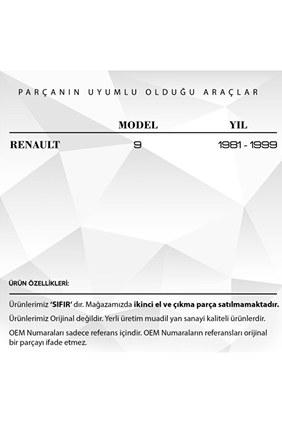 Renault 9 Için Kilometre Dişli Mili