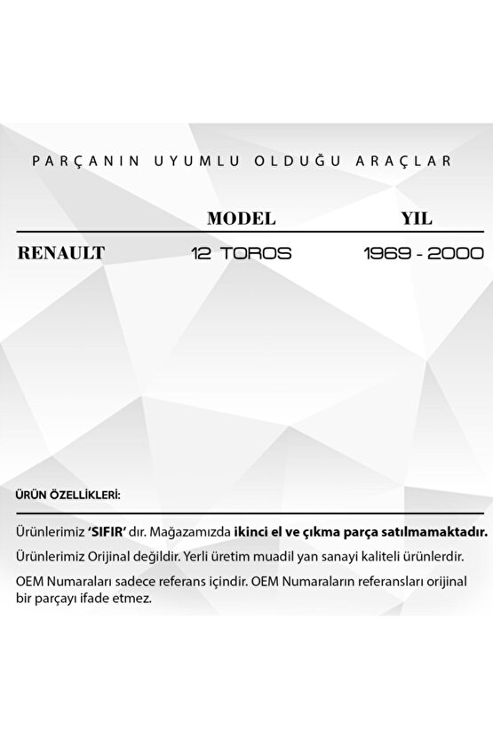 Renault 12 Toros Için Bagaj Alt - Üst Kilit Dili Set