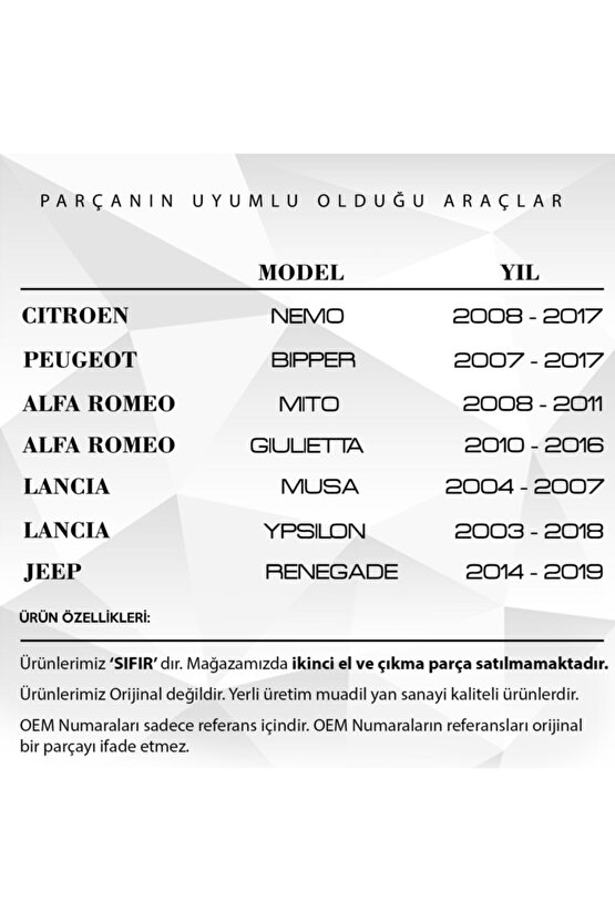 Citroen, Peugeot, Fiat, Alfa Romeo Için Bagaj Kaput Ayar Lastiği Uyumlu