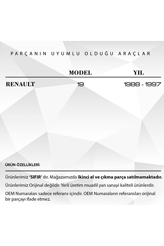 Renault 19 Için Kapı Kilit Plastiği