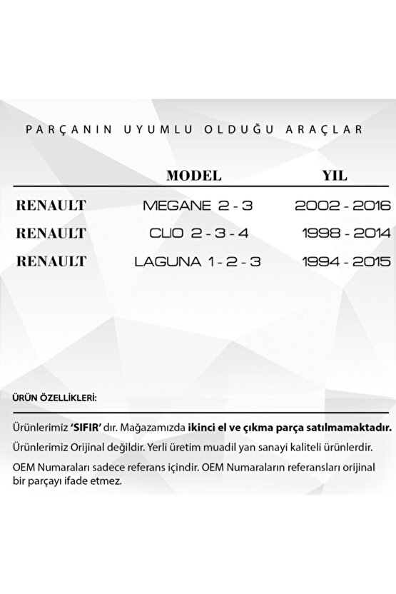 Renault Megane, Clio, Laguna Için Bagaj Raf Askı Ipi 2li