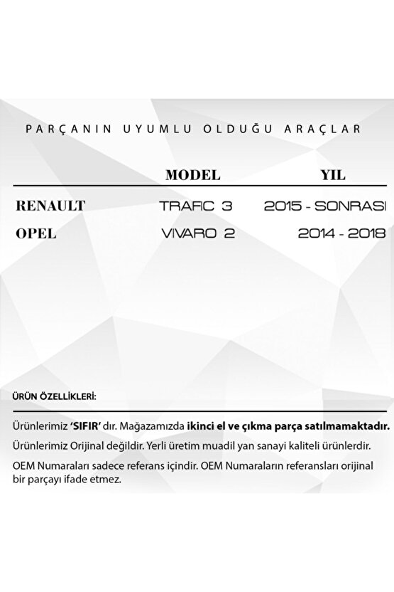 Renault Trafic 3, Opel Vivaro 2 Için Çamurluk Sinyali - Sol -