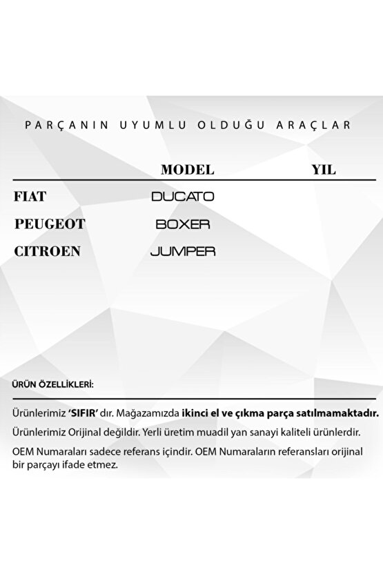 Fiat Ducato, Peugeot Bipper, Citroen Için Bagaj Kilit Karşılığı