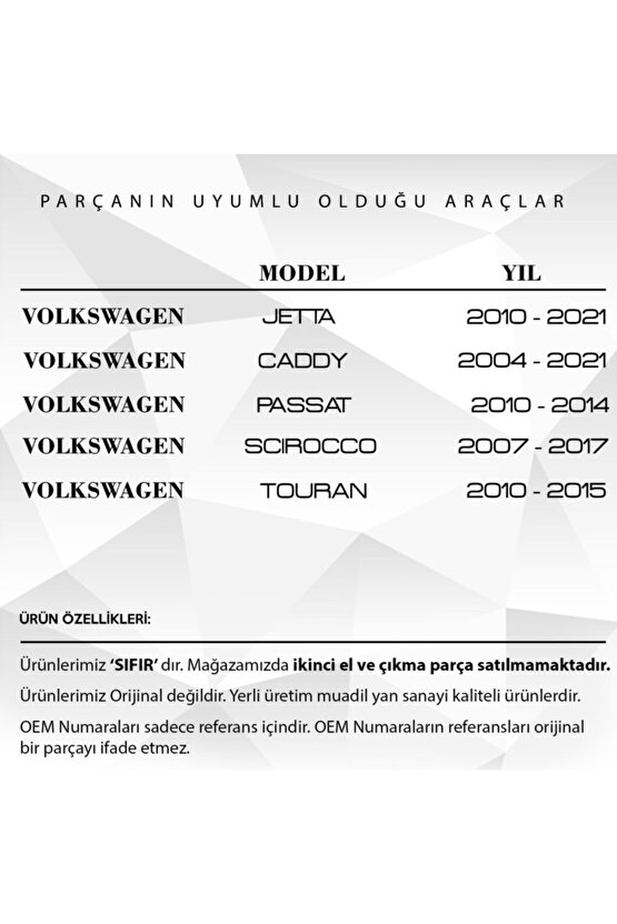 Volkswagen Jetta, Caddy, Passat Için Motor Kaput Üst Kilidi