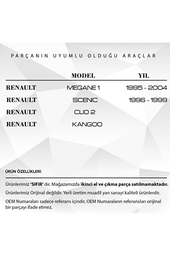 Renault Megane, Scenic, Clio, Kangoo Için Bagaj Kilit Karşılığı