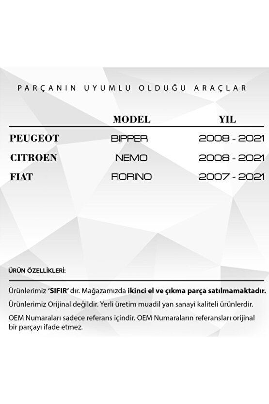 Fiat Fiorino, Peugeot Bipper, Citroen Için Bagaj Kilit Karşılığı