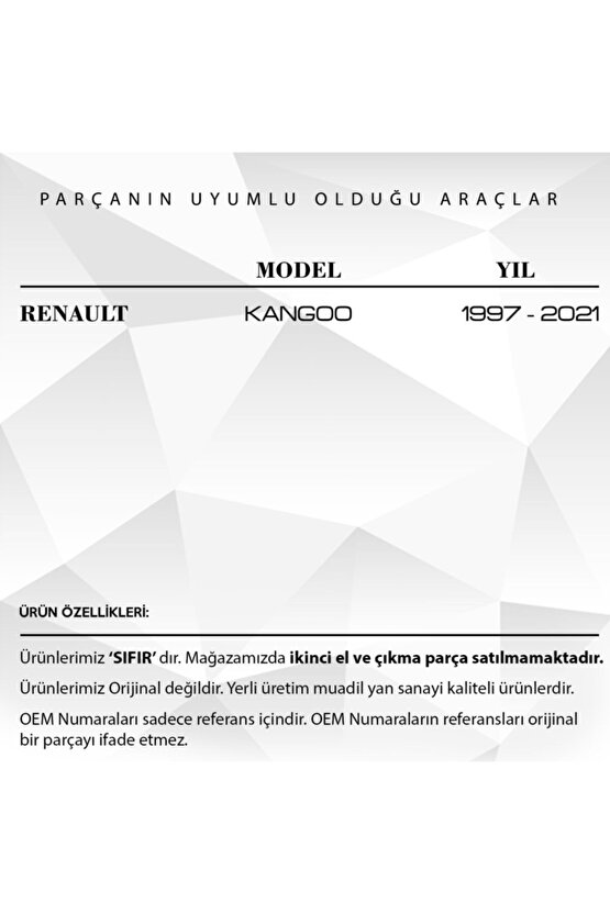 Renault Kangoo Için  Uyumlu  Bagaj Kilit Karşılığı