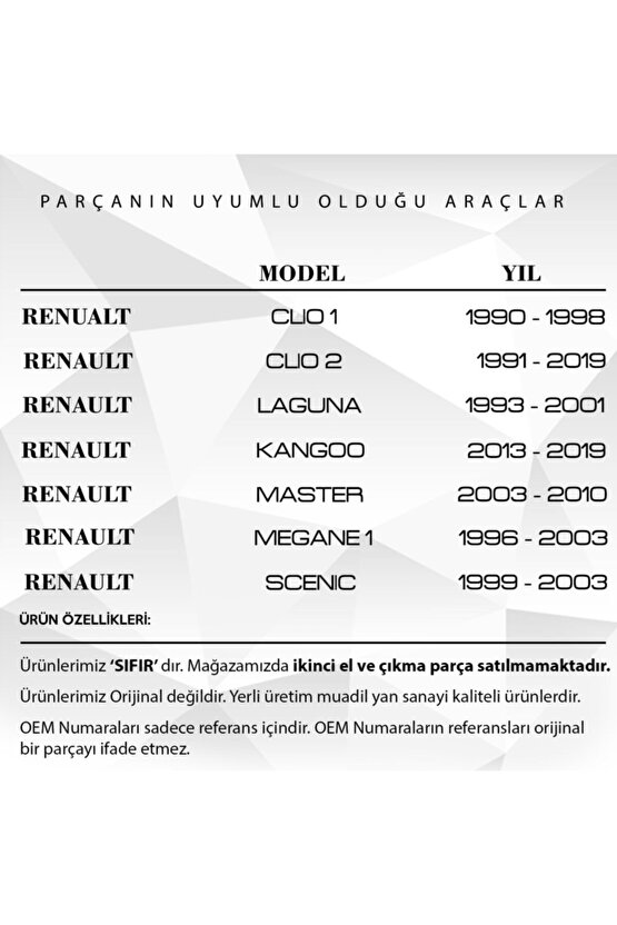 Renault Clio, Nissan Primastar, Dacia Duster Için Çamurluk Sinyali 2li