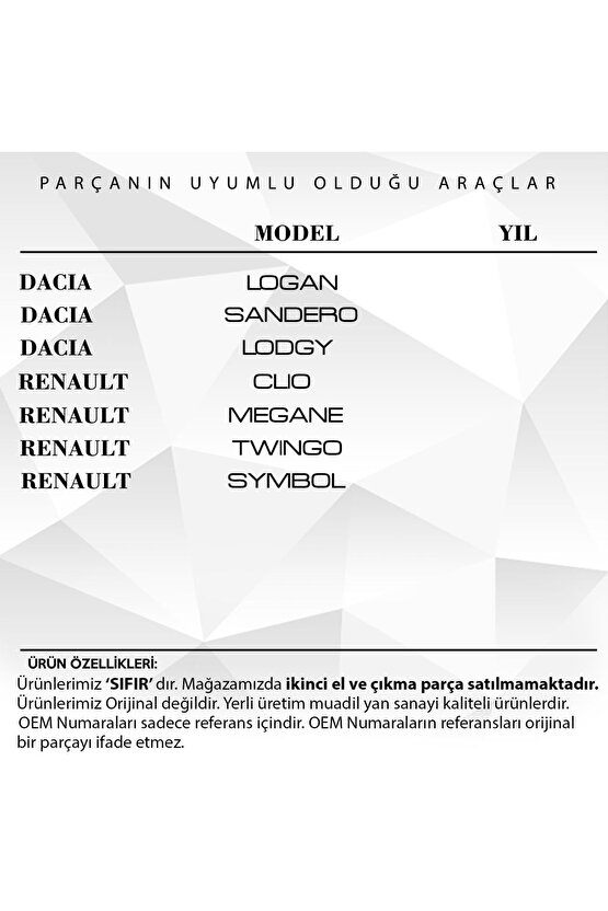 Renault Clio Symbol, Dacia Logan Için Bagaj Kilit Karşılığı