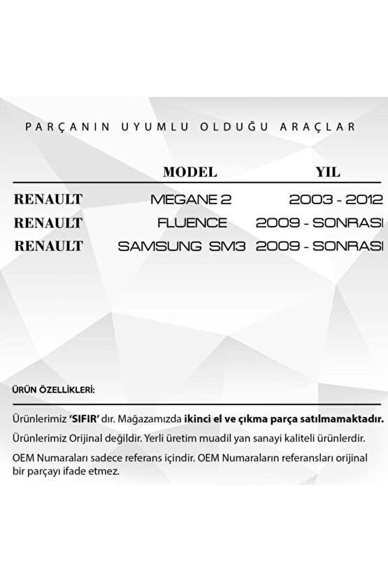 Renault Megane 2, Samsung Için Arka Perde Tutucu Tırnağı 2li- Uyumlu