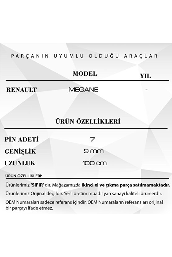 Renault Megane Için Uyumlu  Airbag Şerit Kablosu 7 Pin - 100 Cm Airbag Sargısı (metrelik)