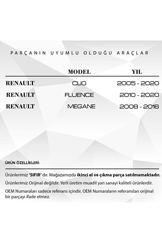 Renault Clio, Fluence, Megane Uyumlu  Için Tampon Braketi 2li