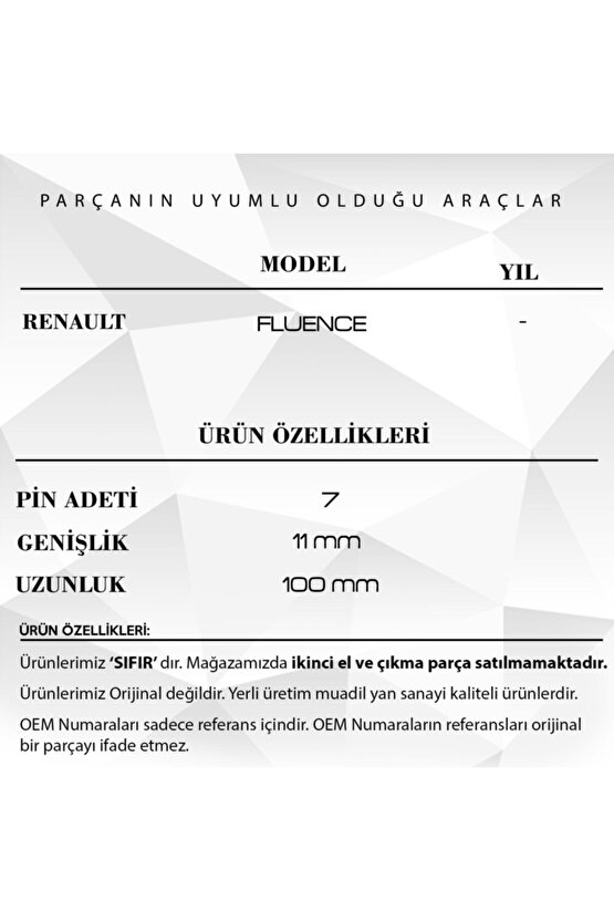 Renault Fluence Için Airbag Şerit Kablosu 7 Pin - 100 cm Airbag Sargısı Metrelik  Uyumlu