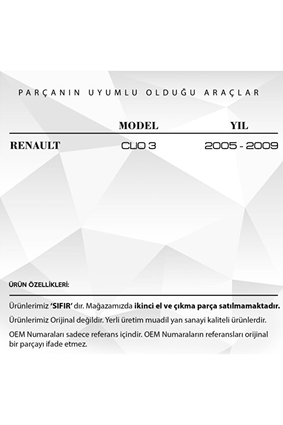 Renault Clio 3 Için Ön Sağ Kapı Cam Tamir Takımı