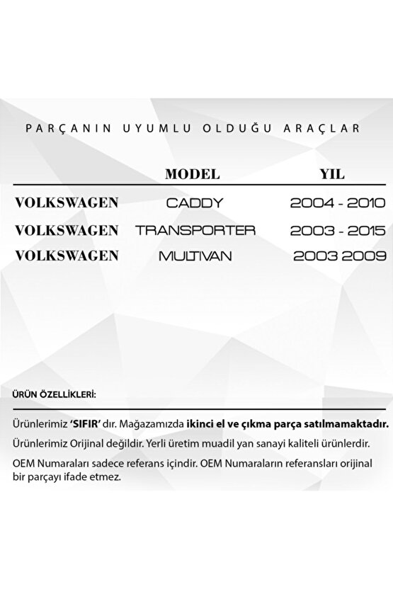 Vw Caddy, Transporter Için Sürgülü Cam Teli Sabitleyici Seti