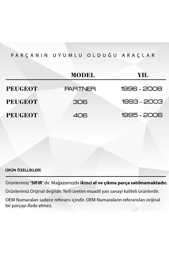 Peugeot Partner, 306, 406 Için Pedal Lastiği