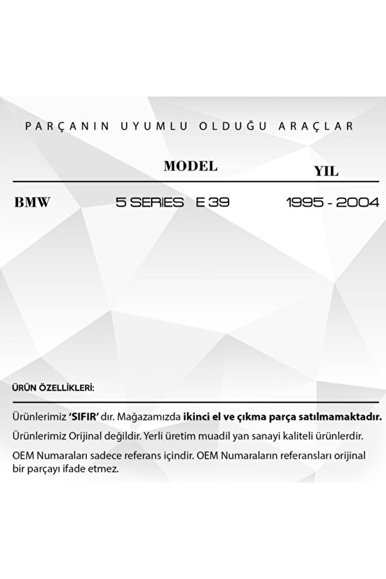 BMW 5 Serisi E39 için Yan Perde Tutma Klipsi Uyumlu