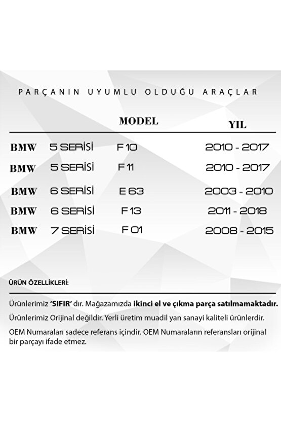 Bmw 7 Serisi F01 Için Arka Perde Tamir Plastik Parçası Klips 2li