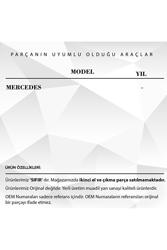 Mercedes Için Arka Perde Tamir Plastik Parçası Klips 2li