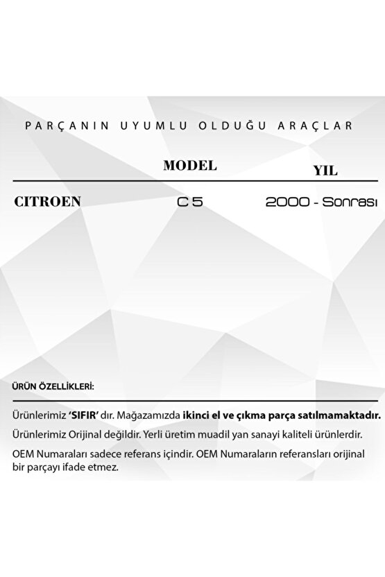 Citroen C5 Için Ön Sol Kapı Cam Tamir Takımı