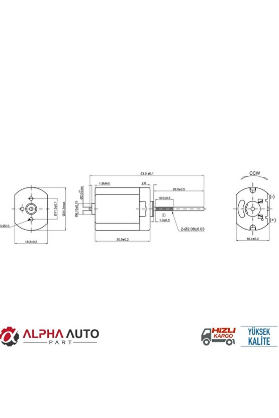 Araba Kapı Kilit Motoru Devir:10842 Rpm Uzunluk: 63,5mm - 30,5mm