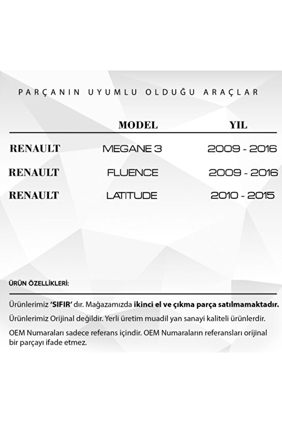 Renault Megane 3, Fluence 3, Latitude Için Cam Düğme Kapağı Ön Sağ Ve Arka Sağ&sol (2 ADET)