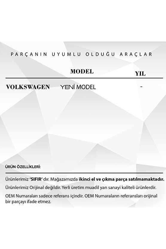 Volkswagen Yeni Model Için Cam Düğme Kapağı