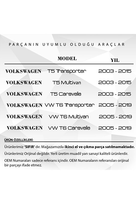 Volkswagen Transporter T5 T6 Yan Sürgülü Cam Tamir Seti