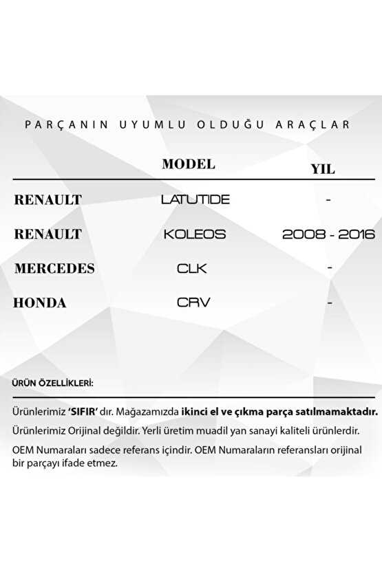 Renault Koleos Için Panaromik Sunroof Cam Tavan Tamir 4lü Set