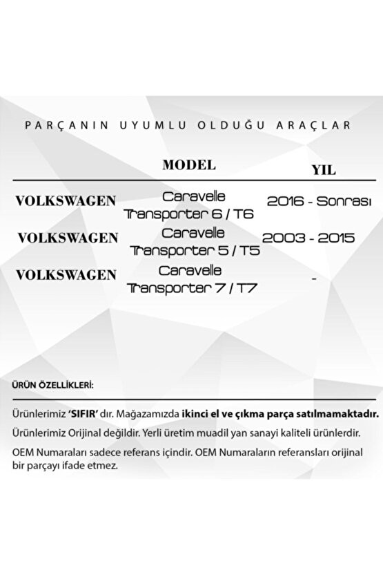 Transporter T5 T6 T7 Için Kol Dayama Kolçak Burcu Demiri Sağ-sol Set