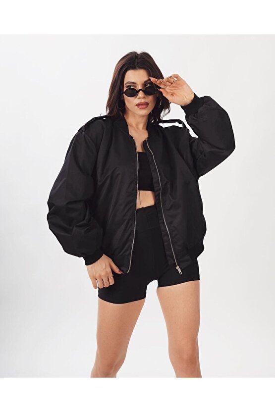 Siyah Unısex Oversize Bomber Ceket Mont