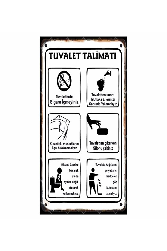 tuvalet wc kuralları talimatı ev dekorasyon tablo mini retro ahşap poster