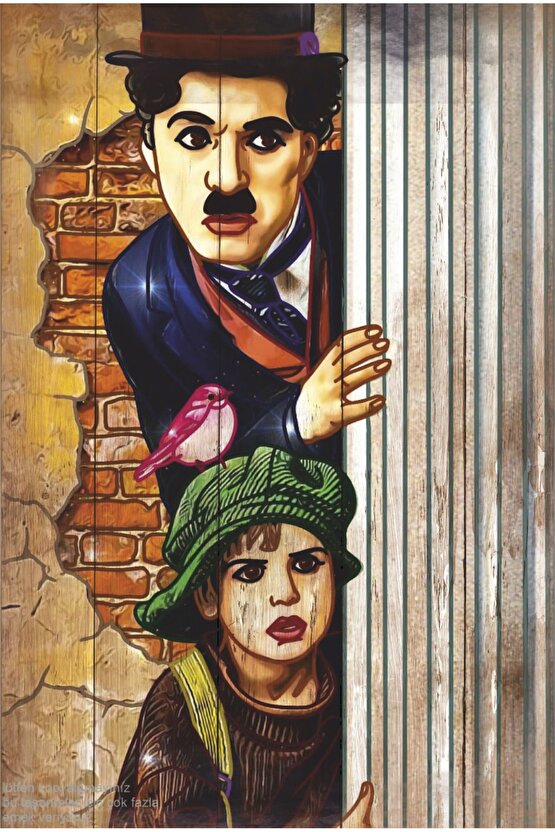 charlie chaplin the kid sinema pop art estetik dekor tablo retro ahşap poster