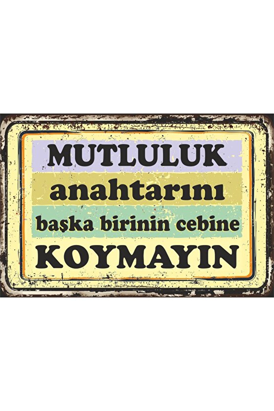 Mutluluk Anahtarı Renkli Motivasyon Duvar Yazıları Retro Ahşap Poster