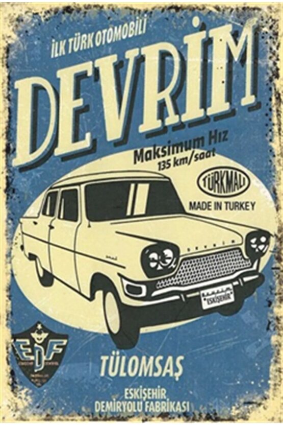 Ilk Türk Otomobili Devrim Retro Ahşap Poster