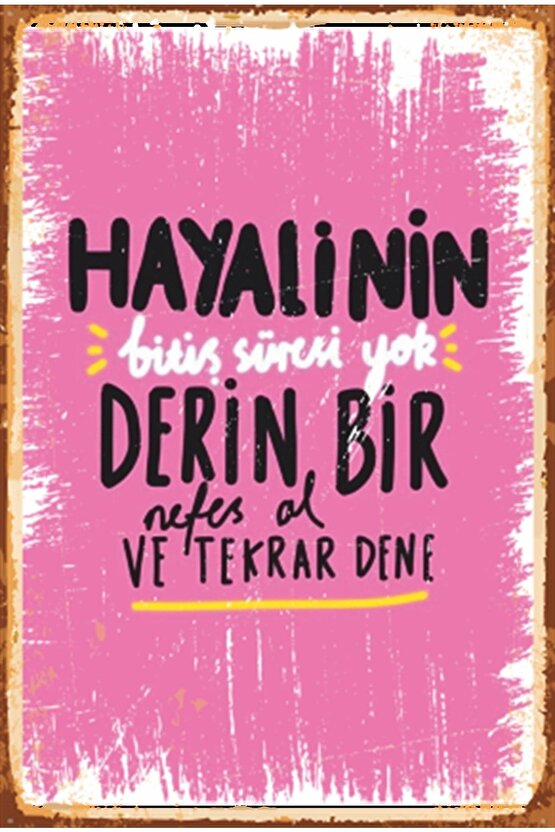 Nefes Al Tekrar Dene Motivasyon Duvar Yazıları Retro Ahşap Poster