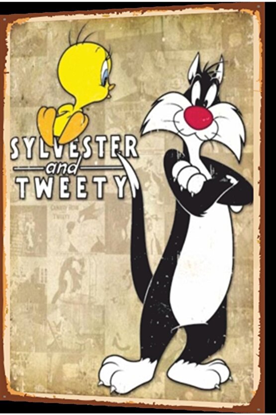 Tweety Çizgi Film Retro Ahşap Poster