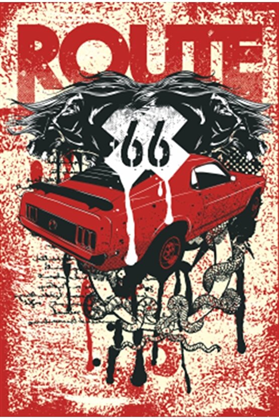 Route 66 Temalı Retro Ahşap Poster