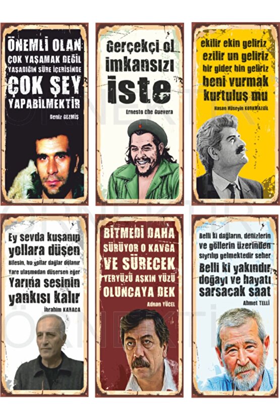 Deniz Gezmiş, Che Hasan Hüseyin, Ibrahim Karaca, Adnan Yücel, Ahmet Telli 6lı Mini Ahşap Poster Seti