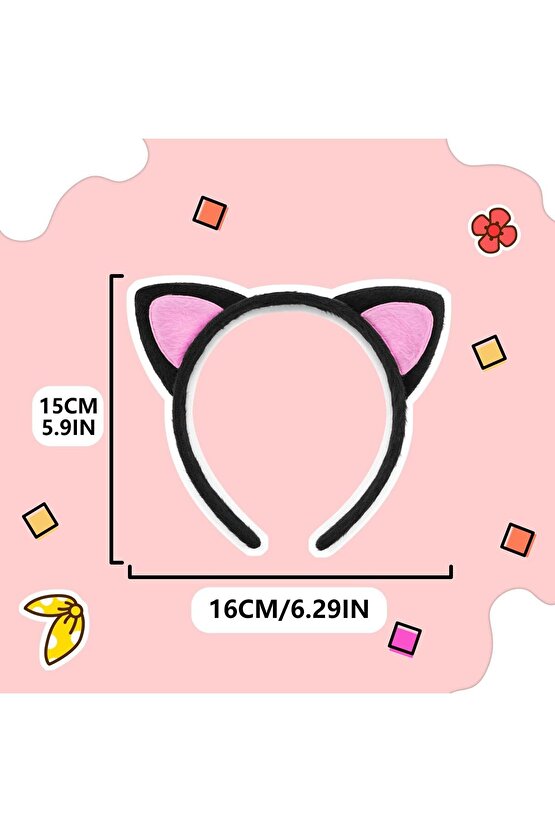 Sevimli Kedi Kulak Pofuduk Kedi Taç Siyah İçi Pembe Renk 17x15 cm