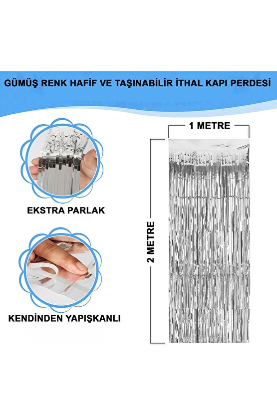 Himarry Gümüş Renk Ekstra Metalize Parlak Saçaklı Arka Fon Perde İthal A Kalite 1x2 Metre