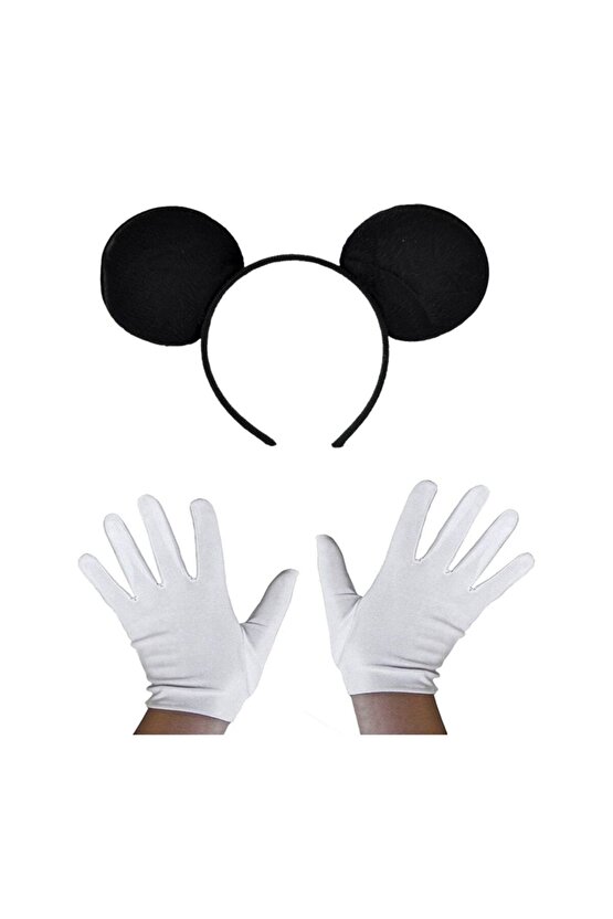 Siyah Mickey Mouse Tacı Ve Beyaz Eldiven Seti