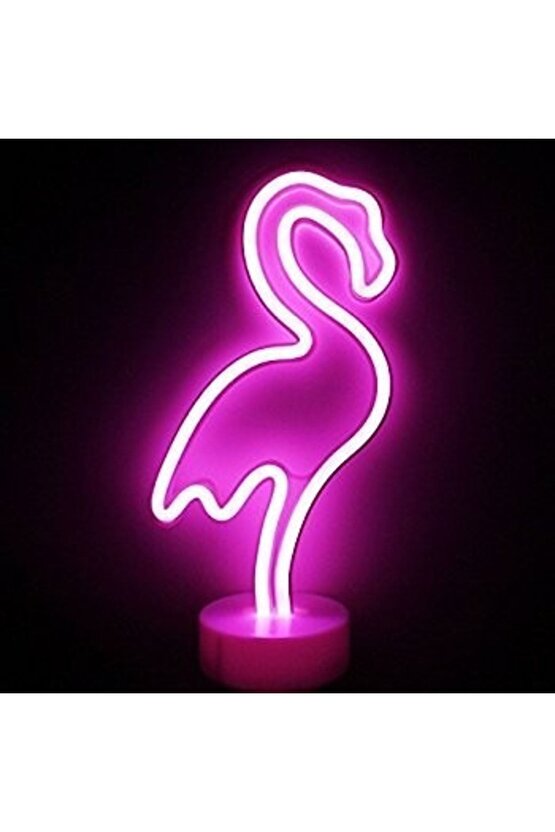 Neon Işıklı Flamingo Masa Gece Lambası Usb ve Pil Dekoratif Hediye